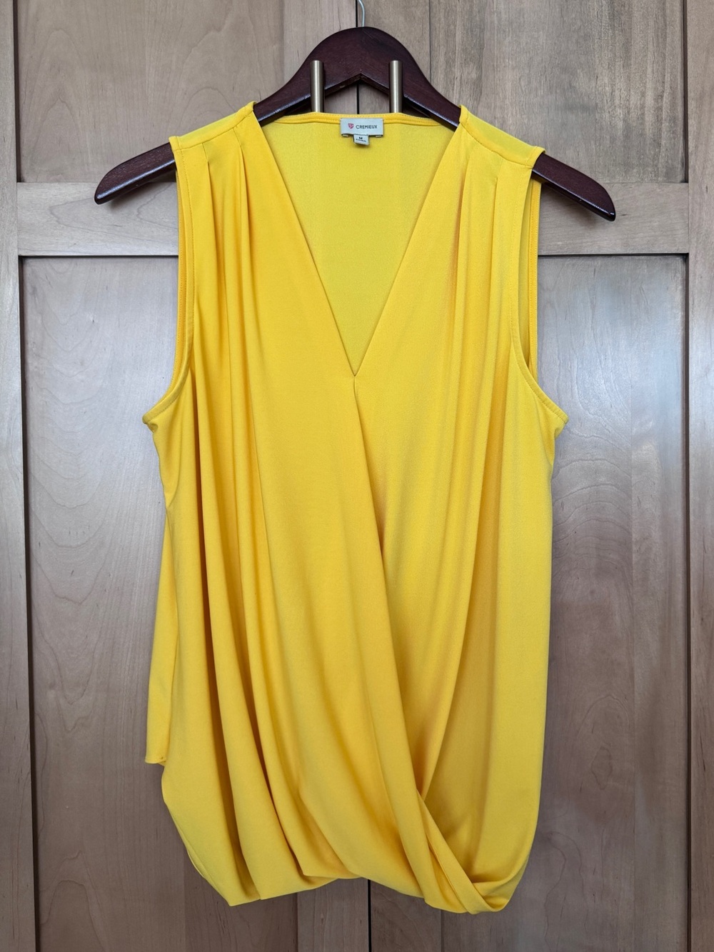 Daniel Cremieux Yellow Draped Sleeveless V-Neck Top